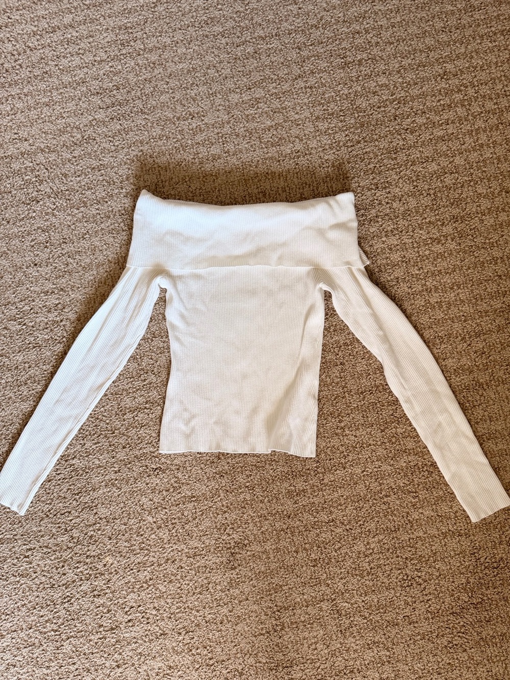 H&M White Off-Shoulder Ribbed Long Sleeve Top